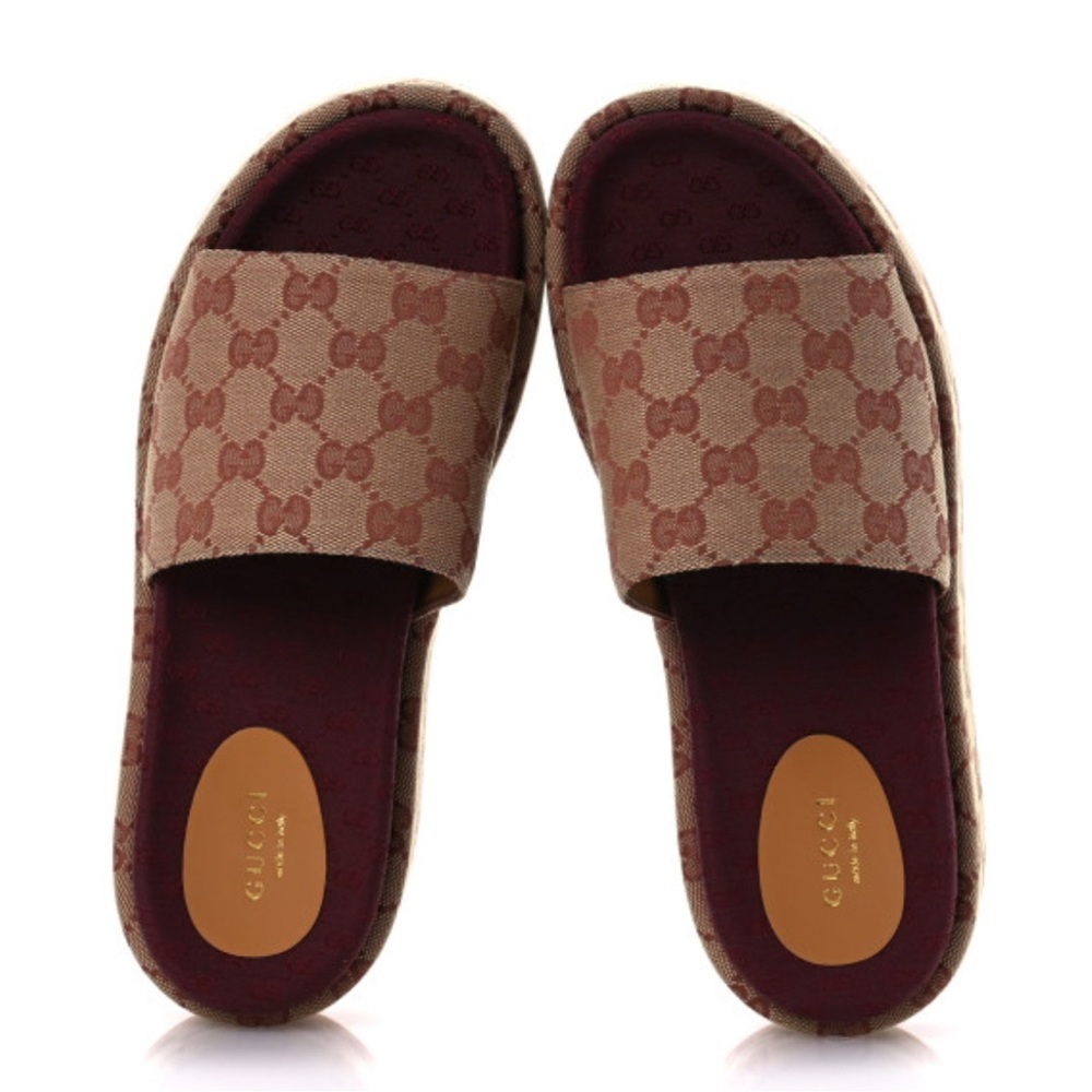 Gucci Canvas GG Monogram Angelina Platforms Slide Sandals,Size:35.5 ( U.S : 5.5)